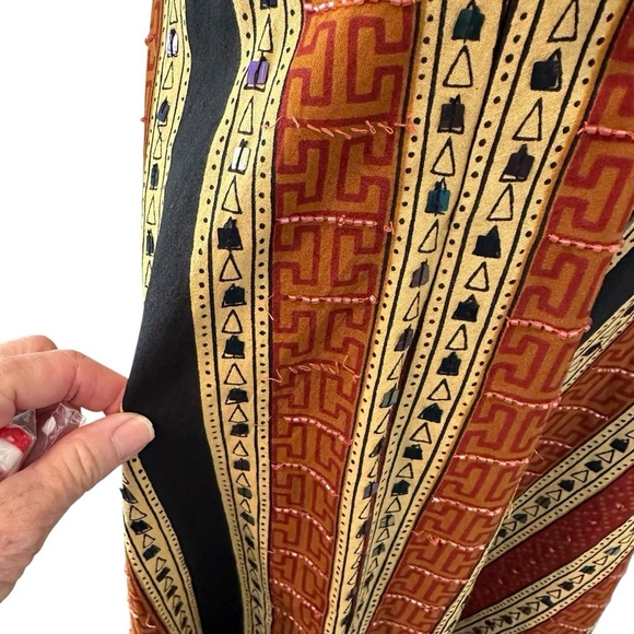 Willie Smith Beaded Bohemian New Without Tags Chevron Patterned Maxi Skirt - Picture 7 of 15